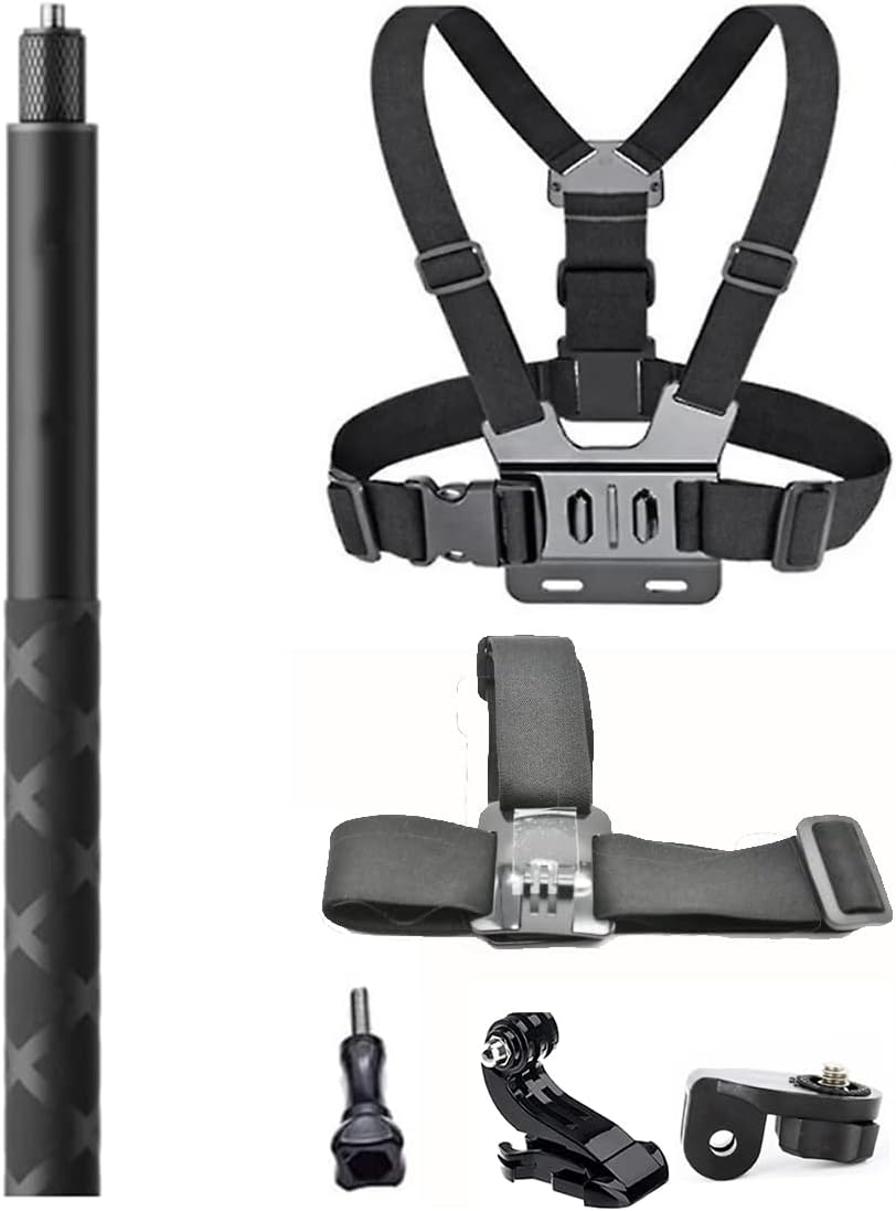 Fotoleey Accessory Kit for Insta360 X4,X3 Selfie Stick Chest Mount Harness Chesty Vest Head Mount Strap Compatible with GoPro Hero 12, Hero 11, Hero 10, DJI Osmo Action