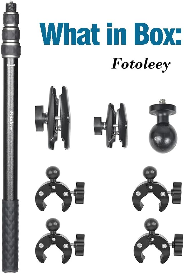 Fotoleey 360 Camera Motorcycle kit with Invisible Stick- Motorcycle Bike Handlebar Clamp Mount for Insta360 X4, X3, X2, GoPro Hero 12, Hero 11- Action Camera Motorcycle Mount Bike Mount Kit