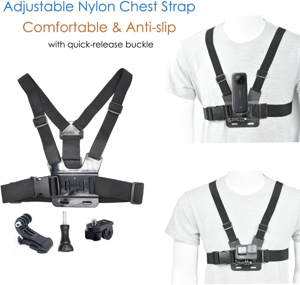 Accessory Kit for Insta360 X5/X4/X3/Ace Pro/Go3S - Chest, Backpack & Head Strap Mount Bundle Compatible with GoPro Hero 13-10