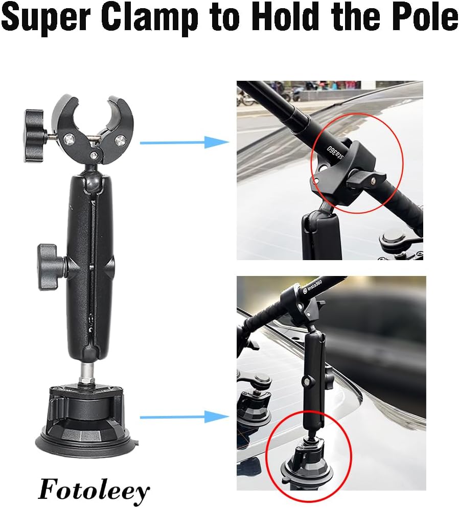 Camera Triple Suction Car Mount for Insta360 X5/X4/X3/Ace Pro, for GoPro Hero 13/12/11/10/9/8, with Big 4 Suction Cups, Stable, Adjustable, for Car Outside High Speed Vlogging (Stick Excluded)