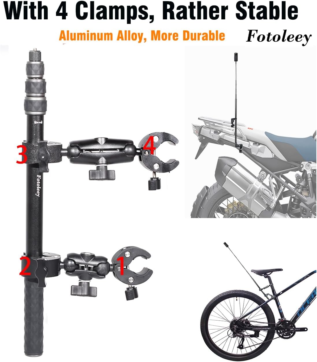 Fotoleey 360 Camera Motorcycle kit with Invisible Stick- Motorcycle Bike Handlebar Clamp Mount for Insta360 X4, X3, X2, GoPro Hero 12, Hero 11- Action Camera Motorcycle Mount Bike Mount Kit