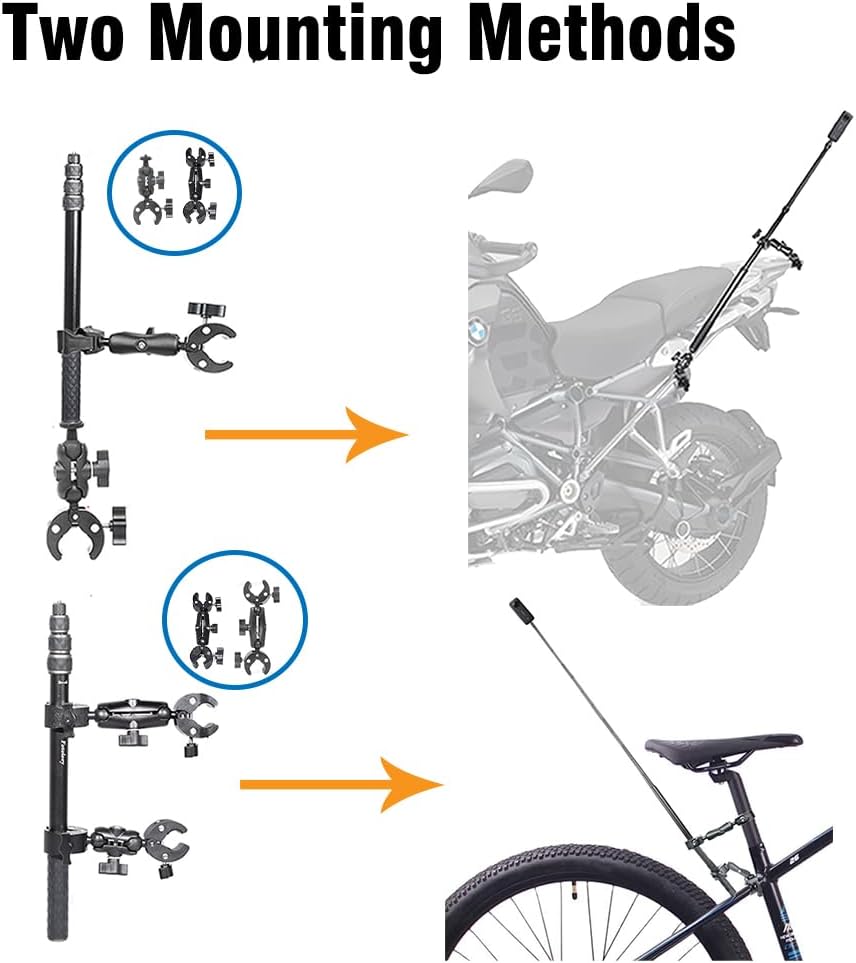 Fotoleey 360 Camera Motorcycle kit with Invisible Stick- Motorcycle Bike Handlebar Clamp Mount for Insta360 X4, X3, X2, GoPro Hero 12, Hero 11- Action Camera Motorcycle Mount Bike Mount Kit