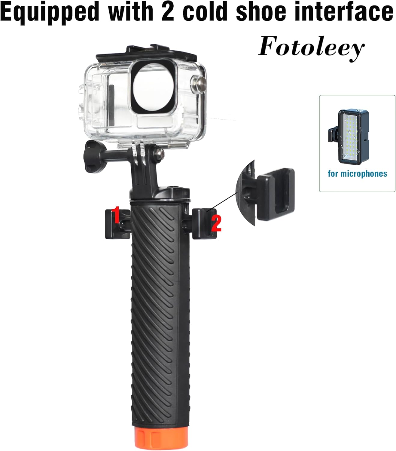 Fotoleey Action Camera Floating Hand Grip Compatible with Insta360 X4, X3, GO 3, Ace Pro & Go Pro Hero 12, 11, 10, DJI Action Cameras with Cold Shoe Interface, Support Light and Microphone