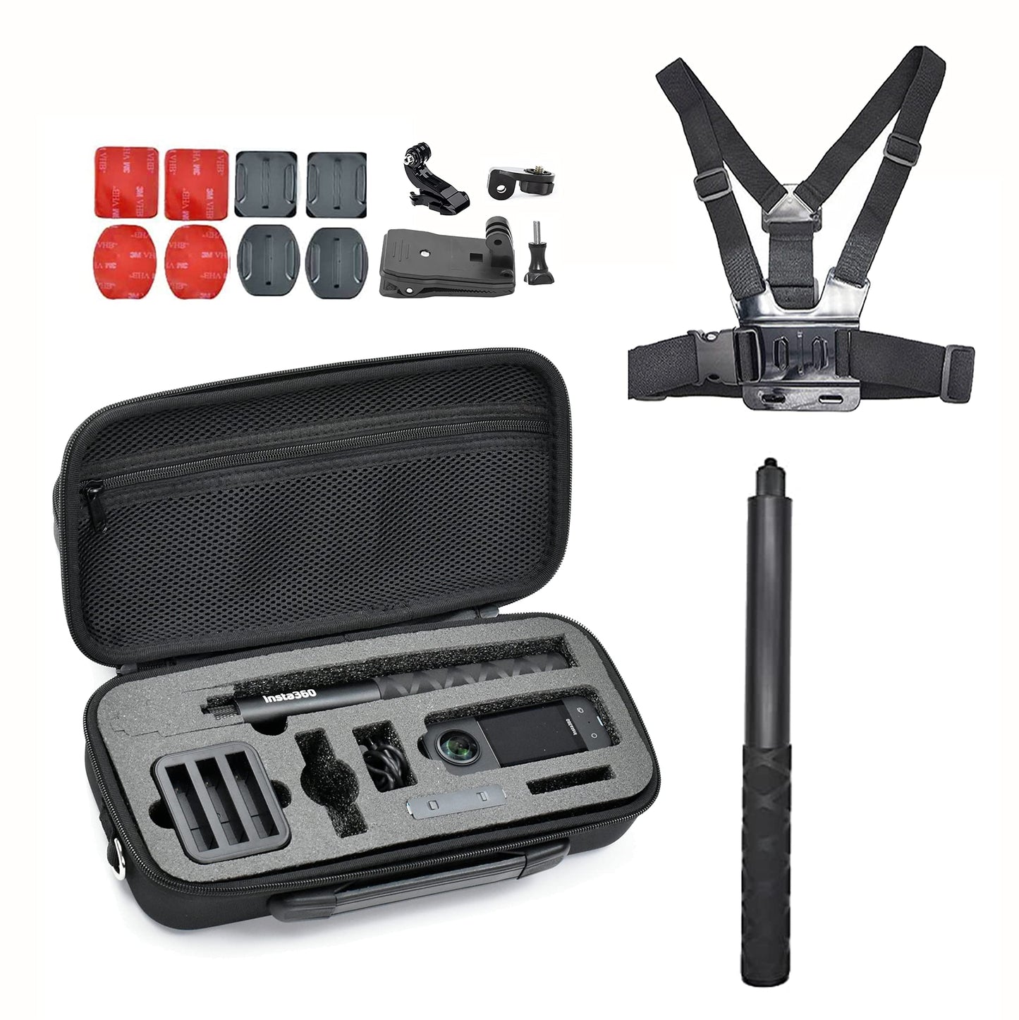 Fotoleey Accessory Kit for Insta360 X4,X3 Selfie Stick Chest Mount Harness Chesty Vest Head Mount Strap Compatible with GoPro Hero 12, Hero 11, Hero 10, DJI Osmo Action