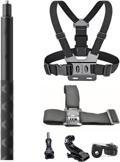 Fotoleey Accessory Kit for Insta360 X4,X3 Selfie Stick Chest Mount Harness Chesty Vest Head Mount Strap Compatible with GoPro Hero 12, Hero 11, Hero 10, DJI Osmo Action