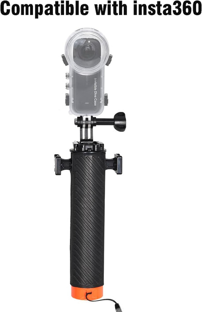 Fotoleey Action Camera Floating Hand Grip Compatible with Insta360 X4, X3, GO 3, Ace Pro & Go Pro Hero 12, 11, 10, DJI Action Cameras with Cold Shoe Interface, Support Light and Microphone