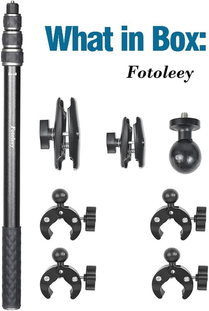 Fotoleey 360 Camera Motorcycle kit with Invisible Stick- Motorcycle Bike Handlebar Clamp Mount for Insta360 X4, X3, X2, GoPro Hero 12, Hero 11- Action Camera Motorcycle Mount Bike Mount Kit