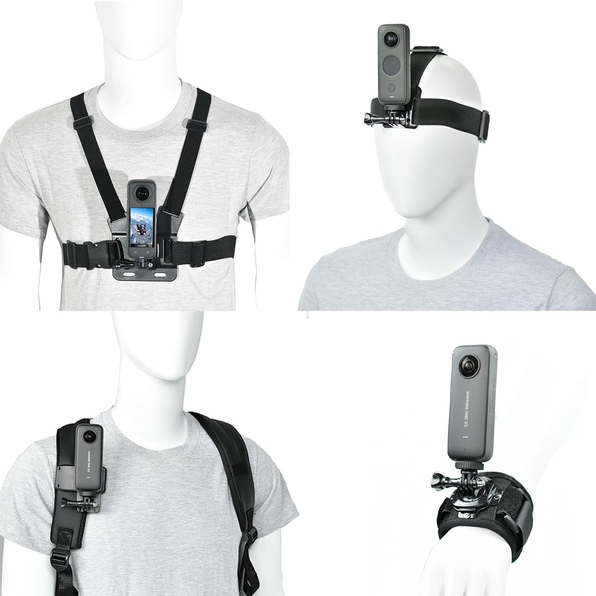 Accessory Kit for Insta360 X5/X4/X3/Ace Pro/Go3S - Chest, Backpack & Head Strap Mount Bundle Compatible with GoPro Hero 13-10