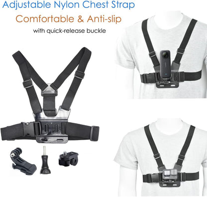 Accessory Kit for Insta360 X5/X4/X3/Ace Pro/Go3S - Chest, Backpack & Head Strap Mount Bundle Compatible with GoPro Hero 13-10