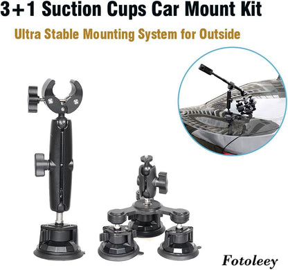 Camera Triple Suction Car Mount for Insta360 X5/X4/X3/Ace Pro, for GoPro Hero 13/12/11/10/9/8, with Big 4 Suction Cups, Stable, Adjustable, for Car Outside High Speed Vlogging (Stick Excluded)