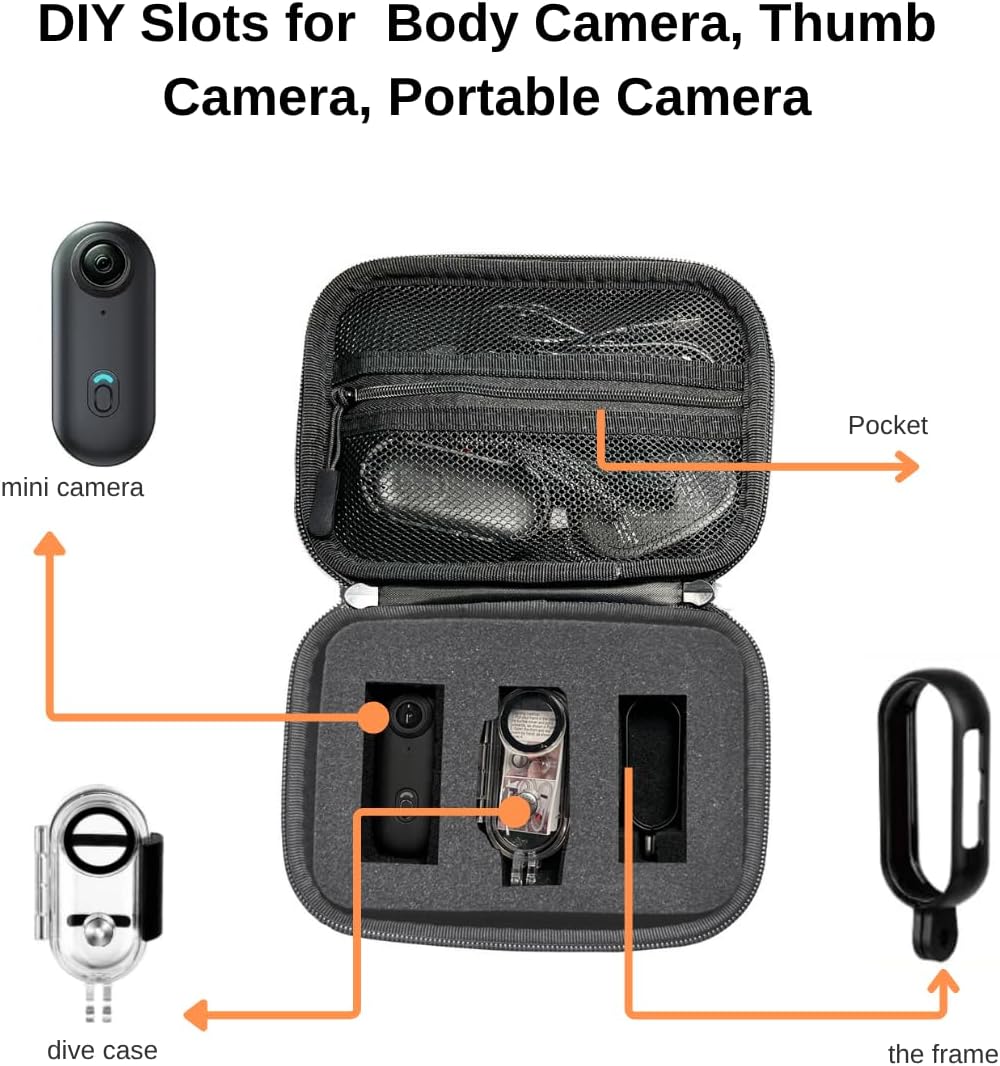 Body Camera Case with DIY Foam - Hard Shell EVA Storage for Thumb Camera, Action Camera - Shockproof, Anti-Pressure, Portable (17x13x7cm, 162g, Black)