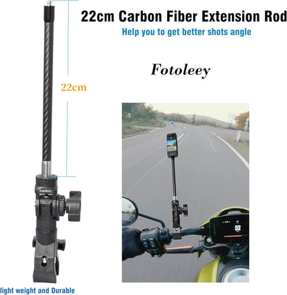Fotoleey Camera Motorcycle Mount Kit for Insta360 X4 /X3/X2/Ace, Heavy Duty Handlebar Duty, with Extension Rod, Double Flexible Adhesive Helmet Mount,Compatible with GoPro Hero 13, Hero 12, Hero 11
